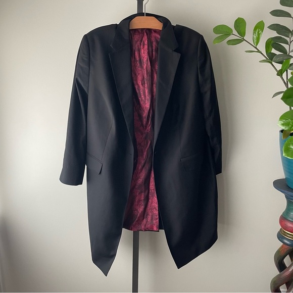 Luxury Italian Longline Sports Coat Blazer Suit Jacket Long Black Unisex - Picture 9 of 13